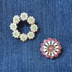 Chic Floral Brooch Duo - Pink and Green